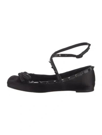 Pre-owned Valentino Garavani Rockstud Accents Satin Flats In Black