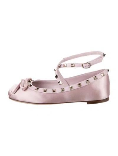 Pre-owned Valentino Garavani Rockstud Accents Satin Flats In Pink
