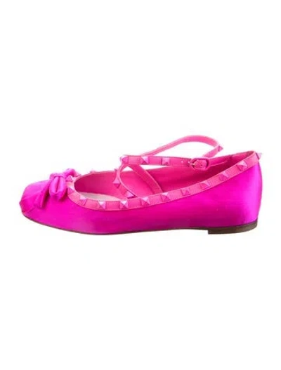 Pre-owned Valentino Garavani Rockstud Accents Satin Flats W/ Tags In Pink