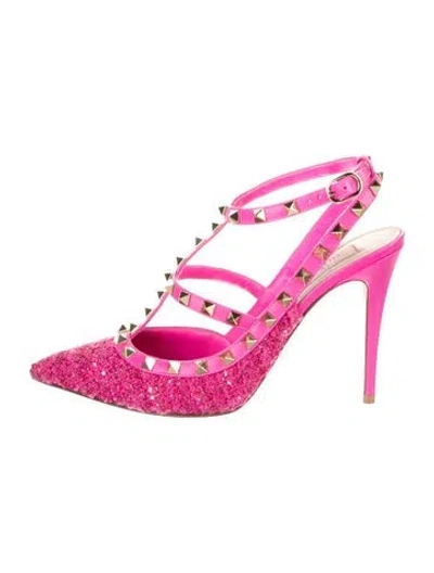 Pre-owned Valentino Garavani Rockstud Accents Sequins T-strap Pumps