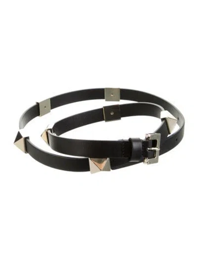 Pre-owned Valentino Garavani Rockstud Accents Skinny Belt In Black