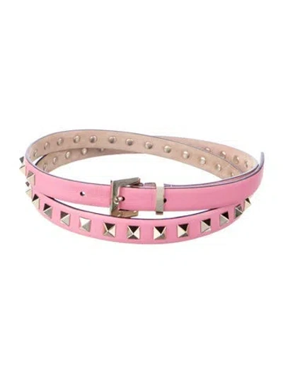 Pre-owned Valentino Garavani Rockstud Accents Skinny Belt In Pink