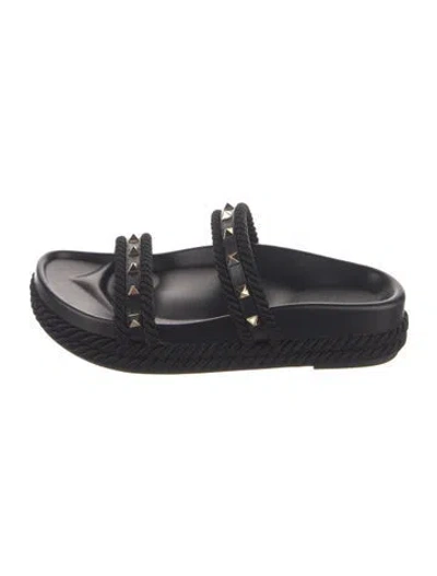 Pre-owned Valentino Garavani Rockstud Accents Slides In Blue