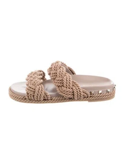 Pre-owned Valentino Garavani Rockstud Accents Slides In Neutrals