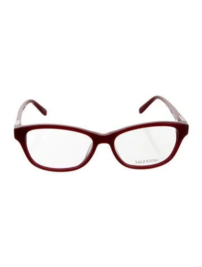Pre-owned Valentino Garavani Rockstud Accents Square Eyeglasses In Red