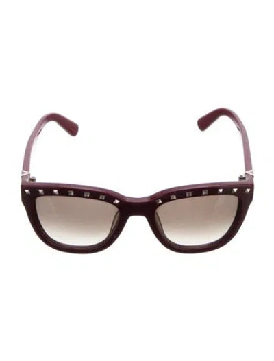 Pre-owned Valentino Rockstud Accents Square Sunglasses In Burgundy