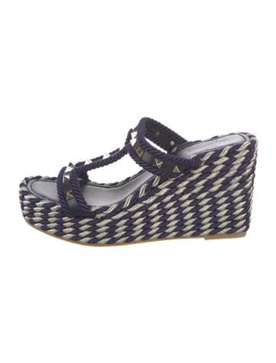 Pre-owned Valentino Garavani Rockstud Accents Striped Espadrilles In Blue