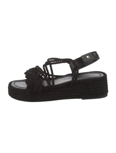 Pre-owned Valentino Garavani Rockstud Accents Studded Accents Espadrilles In Black