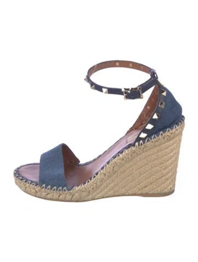 Pre-owned Valentino Garavani Rockstud Accents Studded Accents Espadrilles In Blue