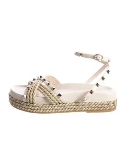 Pre-owned Valentino Garavani Rockstud Accents Studded Accents Espadrilles In Neutral