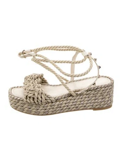 Pre-owned Valentino Garavani Rockstud Accents Studded Accents Espadrilles In Silver