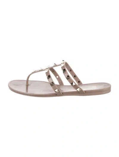 Pre-owned Valentino Garavani Rockstud Accents Studded Accents Flip Flops In Neutrals