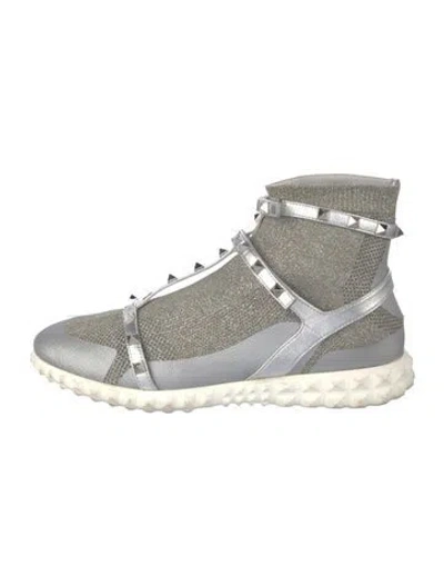 Pre-owned Valentino Garavani Rockstud Accents Studded Accents Lace-up Boots In Silver