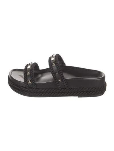 Pre-owned Valentino Garavani Rockstud Accents Studded Accents Slides In Black