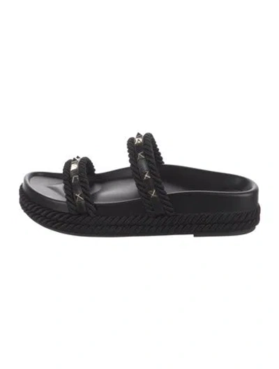 Pre-owned Valentino Garavani Rockstud Accents Studded Accents Slides In Black