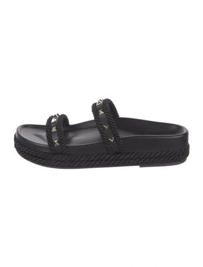 Pre-owned Valentino Garavani Rockstud Accents Studded Accents Slides W/ Tags In Black