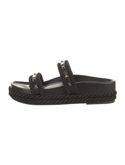 Pre-owned Valentino Garavani Rockstud Accents Studded Accents Slides W/ Tags In Black
