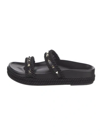 Pre-owned Valentino Garavani Rockstud Accents Studded Accents Slides W/ Tags In Black