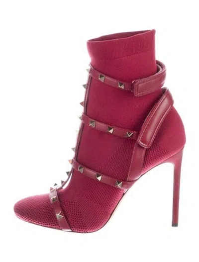 Pre-owned Valentino Garavani Rockstud Accents Studded Accents Sock Boots W/ Tags In Red