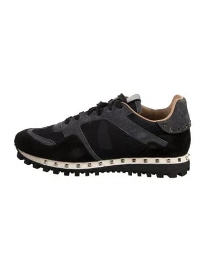 Pre-owned Valentino Garavani Rockstud Accents Suede Athletic Sneakers In Black