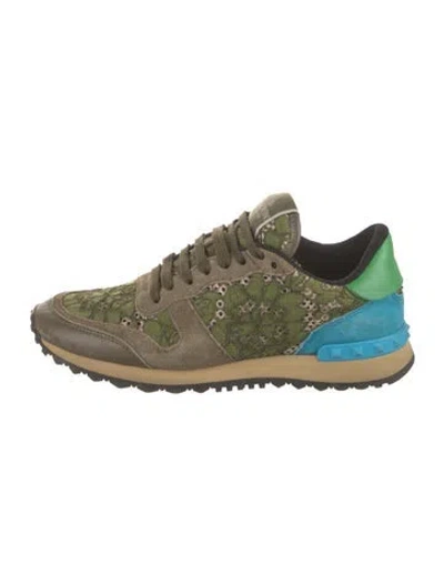 Pre-owned Valentino Garavani Rockstud Accents Suede Athletic Sneakers In Green