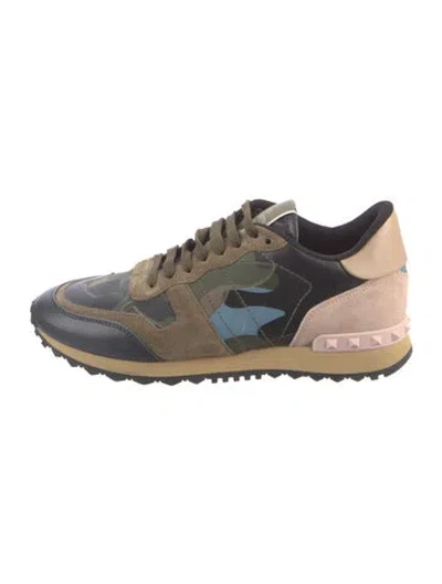 Pre-owned Valentino Garavani Rockstud Accents Suede Athletic Sneakers In Green