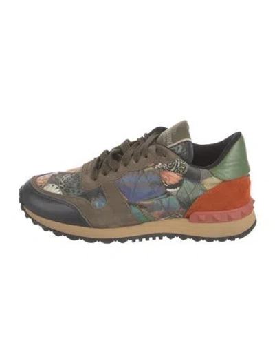 Pre-owned Valentino Garavani Rockstud Accents Suede Athletic Sneakers In Green