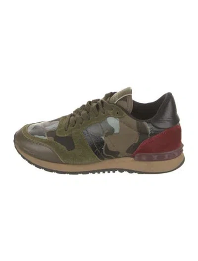 Pre-owned Valentino Garavani Rockstud Accents Suede Athletic Sneakers In Green