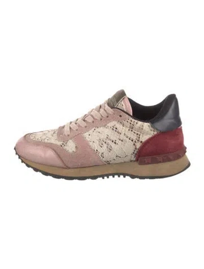 Pre-owned Valentino Garavani Rockstud Accents Suede Athletic Sneakers In Pink