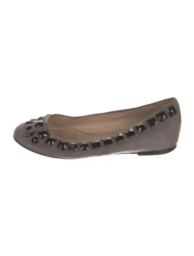 Pre-owned Valentino Garavani Rockstud Accents Suede Ballet Flats In Gray