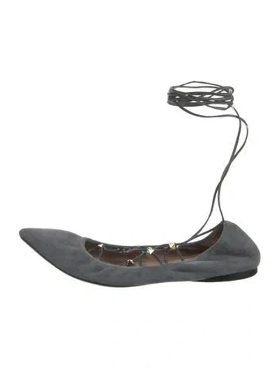 Pre-owned Valentino Garavani Rockstud Accents Suede Ballet Flats In Gray