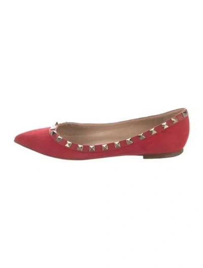 Pre-owned Valentino Garavani Rockstud Accents Suede Ballet Flats In Red