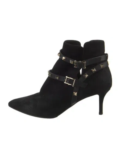 Pre-owned Valentino Garavani Rockstud Accents Suede Boots In Black