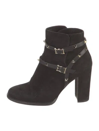 Pre-owned Valentino Garavani Rockstud Accents Suede Boots In Black