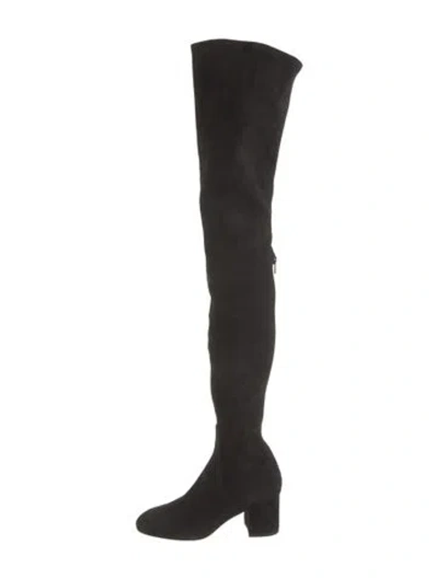 Pre-owned Valentino Garavani Rockstud Accents Suede Boots In Black