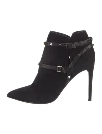 Pre-owned Valentino Garavani Rockstud Accents Suede Boots In Black