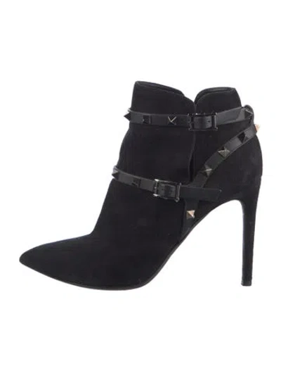 Pre-owned Valentino Garavani Rockstud Accents Suede Boots In Black