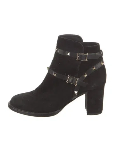 Pre-owned Valentino Garavani Rockstud Accents Suede Boots In Black