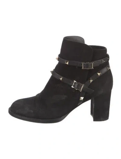 Pre-owned Valentino Garavani Rockstud Accents Suede Boots In Black