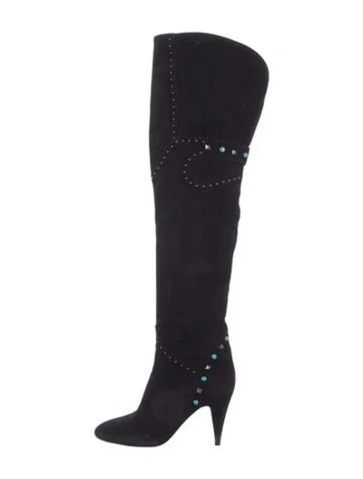 Pre-owned Valentino Garavani Rockstud Accents Suede Boots In Black