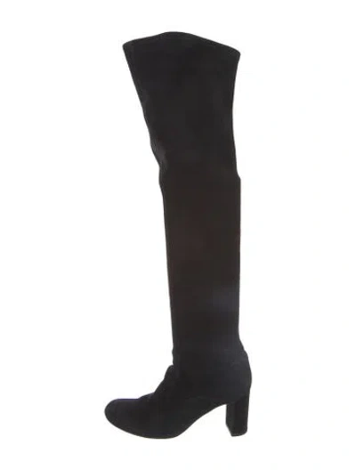 Pre-owned Valentino Garavani Rockstud Accents Suede Boots In Black