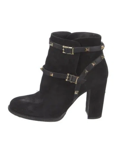 Pre-owned Valentino Garavani Rockstud Accents Suede Boots In Black