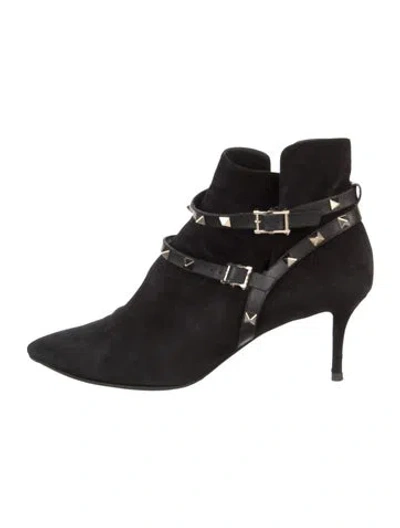 Pre-owned Valentino Garavani Rockstud Accents Suede Boots In Black