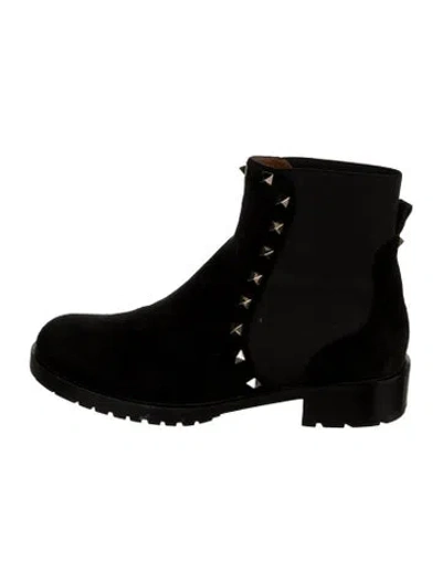 Pre-owned Valentino Garavani Rockstud Accents Suede Boots In Black