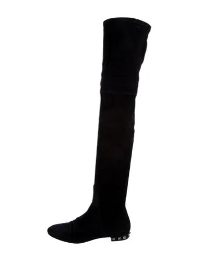 Pre-owned Valentino Garavani Rockstud Accents Suede Boots In Black