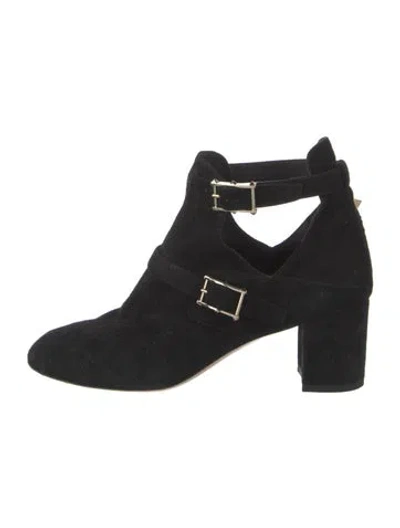 Pre-owned Valentino Garavani Rockstud Accents Suede Boots In Black