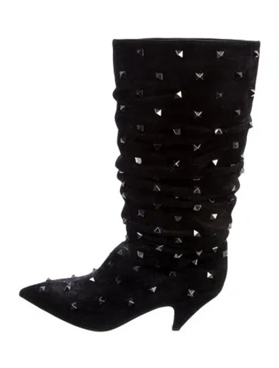Pre-owned Valentino Garavani Rockstud Accents Suede Boots In Black