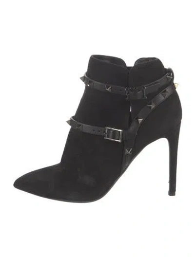 Pre-owned Valentino Garavani Rockstud Accents Suede Boots In Black