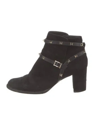 Pre-owned Valentino Garavani Rockstud Accents Suede Boots In Black