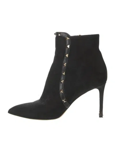 Pre-owned Valentino Garavani Rockstud Accents Suede Boots In Black